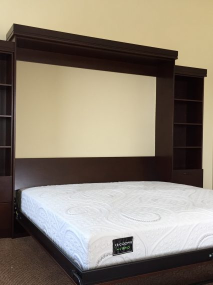 King Vertical Custom Stained Cherry Murphy Bed with 2-SC3-R Side Cabinets with Box Crown