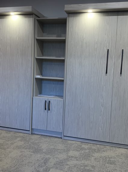 2-Double Vertical Weekend Getaway Murphy Beds with SC-2-R cabinet with lights and box crown