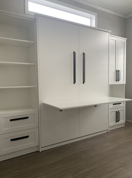 Double Vertical White Murphy Desk Bed with SC3-R + SC7-R cabinets