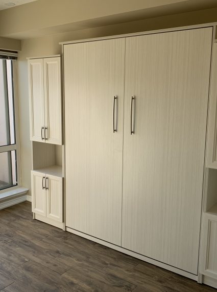 Queen Vertical White Chocolate Murphy Bed with 2-SC5-R cabinets