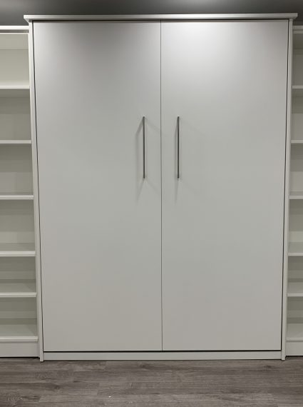 Double Vertical White Murphy Bed with 2-SC1-R cabinets
