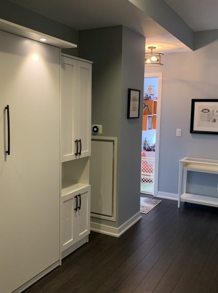 Double Vertical White Murphy Bed with SC5-R cabinet and lights