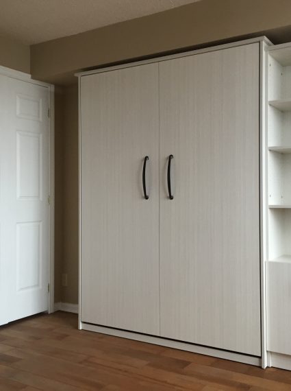 Double Vertical White Chocolate Murphy Bed with SC2-R cabinet