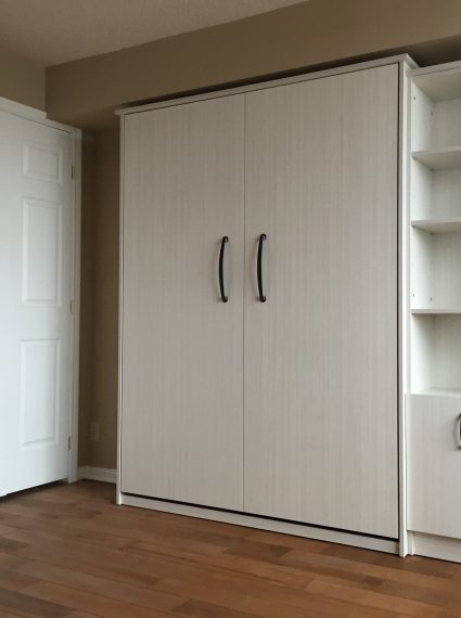 Double Vertical White Chocolate Murphy Bed with SC2-R cabinet