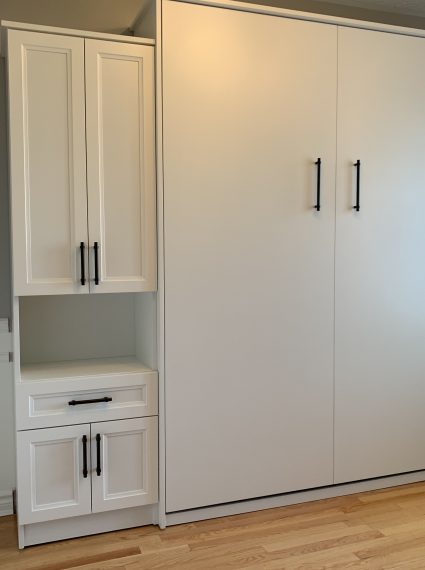 Queen Vertical White Murphy Bed with SC7-R cabinet