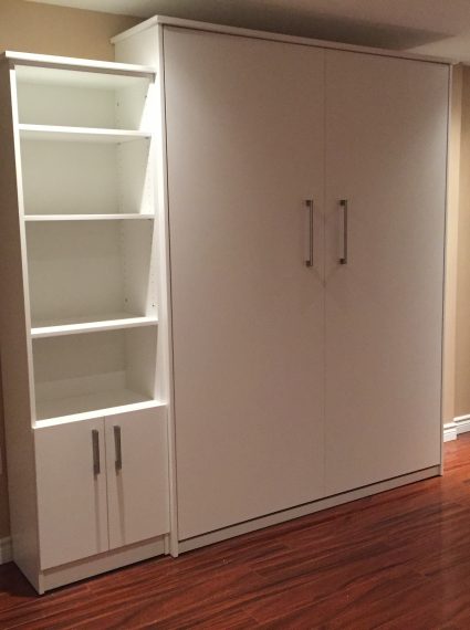 Queen Vertical White Murphy Bed with SC2-R cabinet