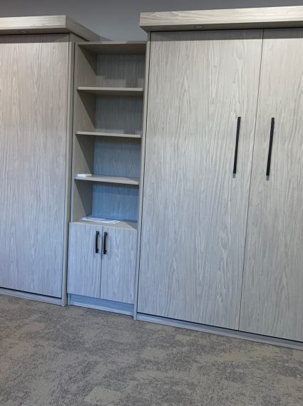 2 Double Vertical Weekend Getaway Murphy Beds with Box Crown and SC2-R center side cabinet