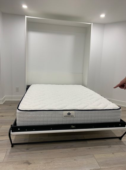Queen Vertical White Murphy Bed shown open