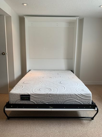 Queen Vertical White Murphy Bed wtih Regular Top Plate shown open