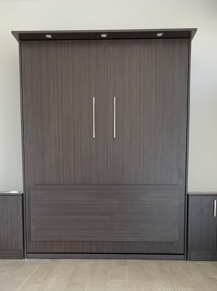 Queen Vertical Dark Chocolate Murphy Bed with LED lights and two NT2 Night Tables