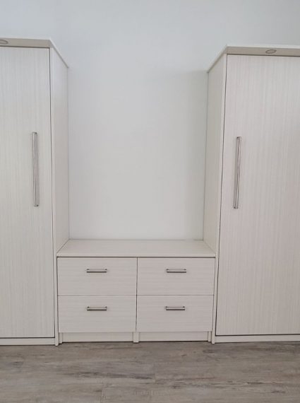 2 Single Vertical White Chocolate Murphy Bed with LED lights and two NT3 night tables